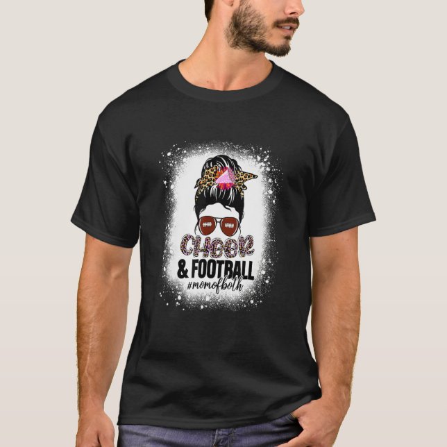 Cheer Football Cheerleading Mom Of Both Messy Hair T Shirt (Framsida)