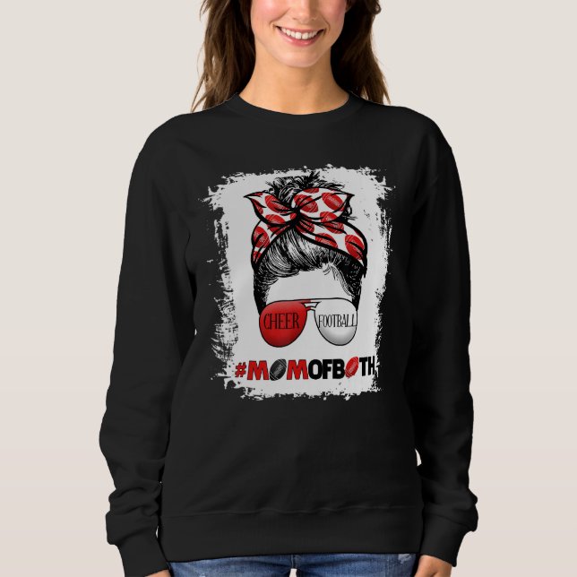 Cheer Football Cheerleading Mom Of Both Messy Hair T Shirt (Framsida)