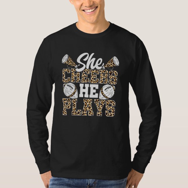 Cheer Football Mom Leopard Pattern Football Cheer  T Shirt (Framsida)