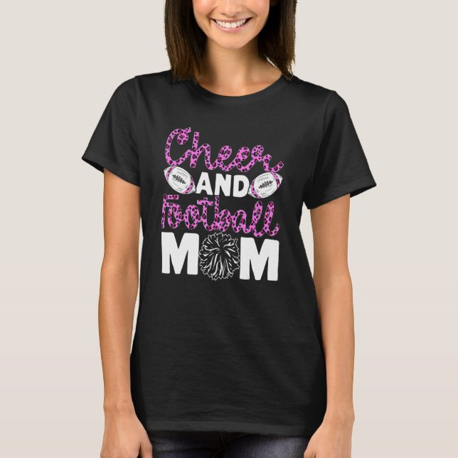 Cheer Football Mom Leopard Pattern Football Cheer  T Shirt (Framsida)