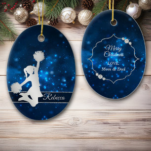 Cheer för elegant Blue Ljus Silver Cheer Leader Julgransprydnad Keramik