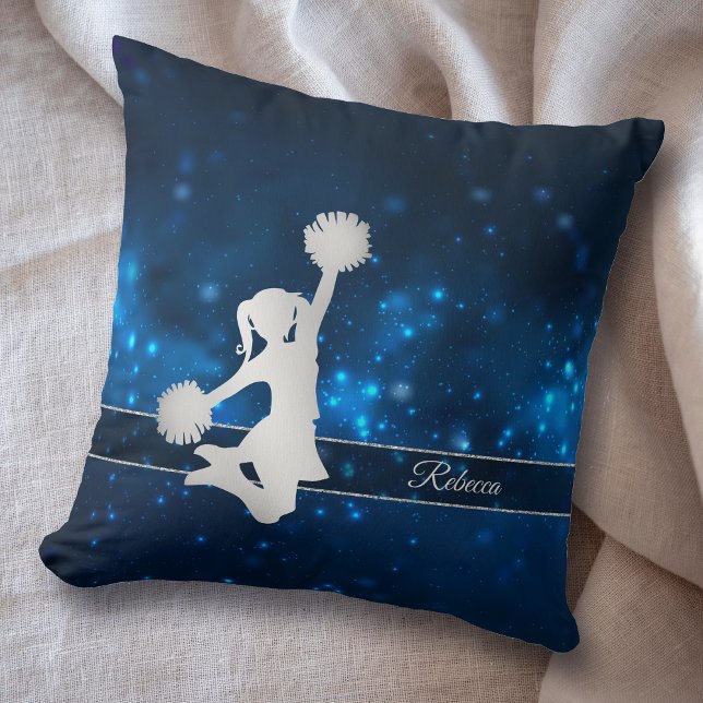 Cheer för elegant Blue Ljus Silver Cheer Leader Kudde (Skapare uppladdad)