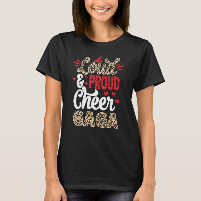 Cheer Gaga Biggest Fan Leopard Print And Pom Pom T Shirt (Framsida)