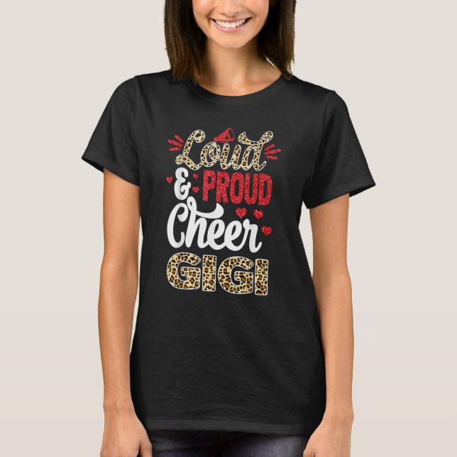 Cheer Gigi Biggest Fan Leopard Print And Pom Pom T Shirt (Framsida)