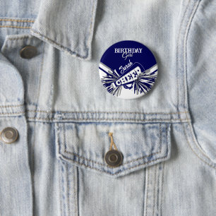 Cheer Girl Birthday - Navy Blue, Grått and White Knapp