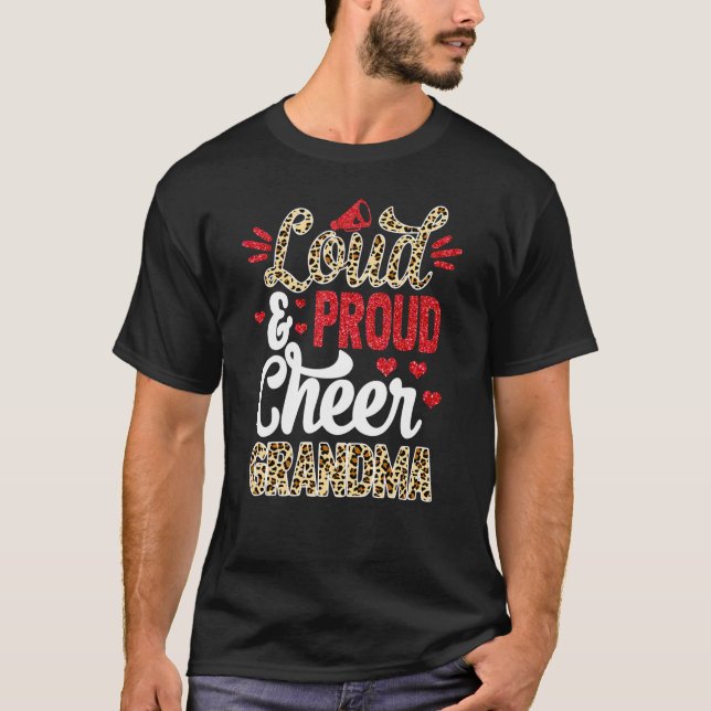 Cheer Grandma Biggest Fan Leopard Print And Pom Po T Shirt (Framsida)