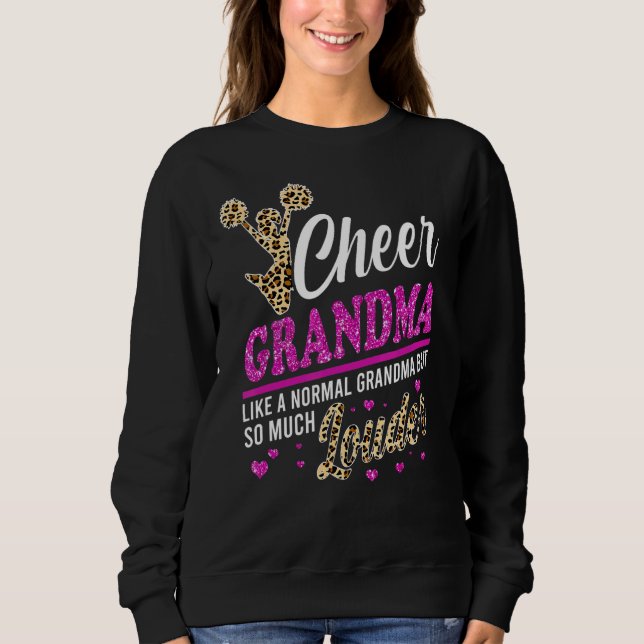 Cheer Grandma Biggest Fläkt Leopard Print and Pom  T Shirt (Framsida)