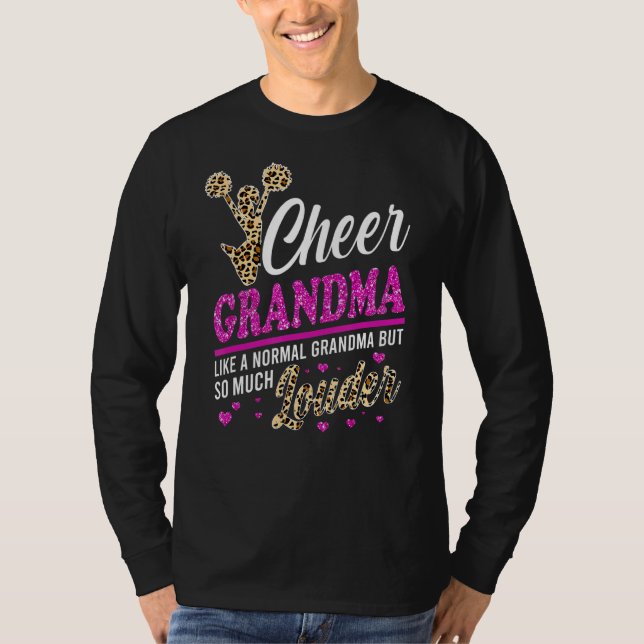Cheer Grandma Biggest Fläkt Leopard Print and Pom  T Shirt (Framsida)