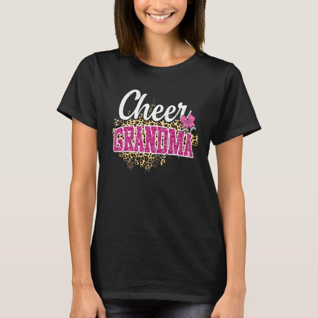 Cheer Grandma Biggest Fläkt Leopard Print and Pom  T Shirt (Framsida)