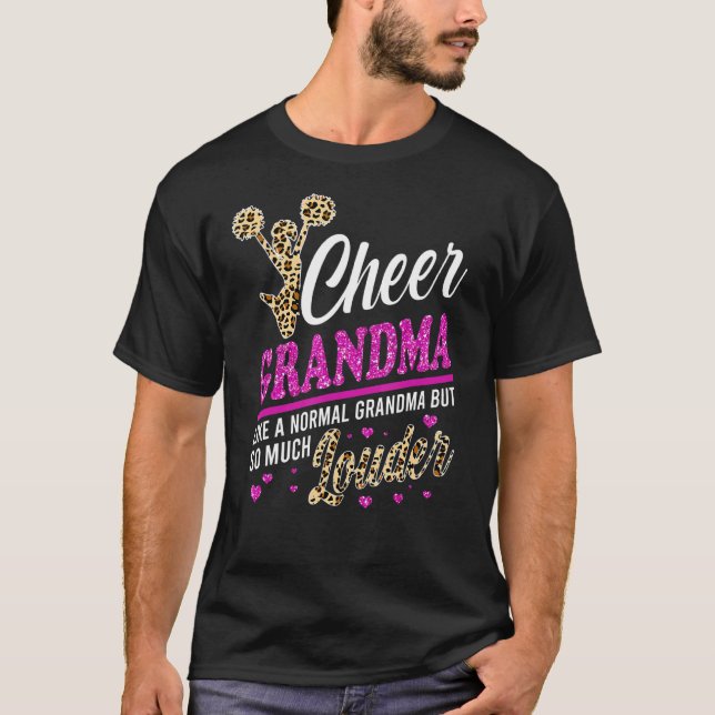 Cheer Grandma Biggest Fläkt Leopard Print and Pom  T Shirt (Framsida)