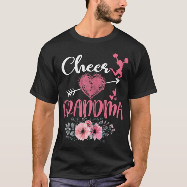 Cheer Grandma Blommigt Funny CheerLedare Heart Mot T Shirt (Framsida)