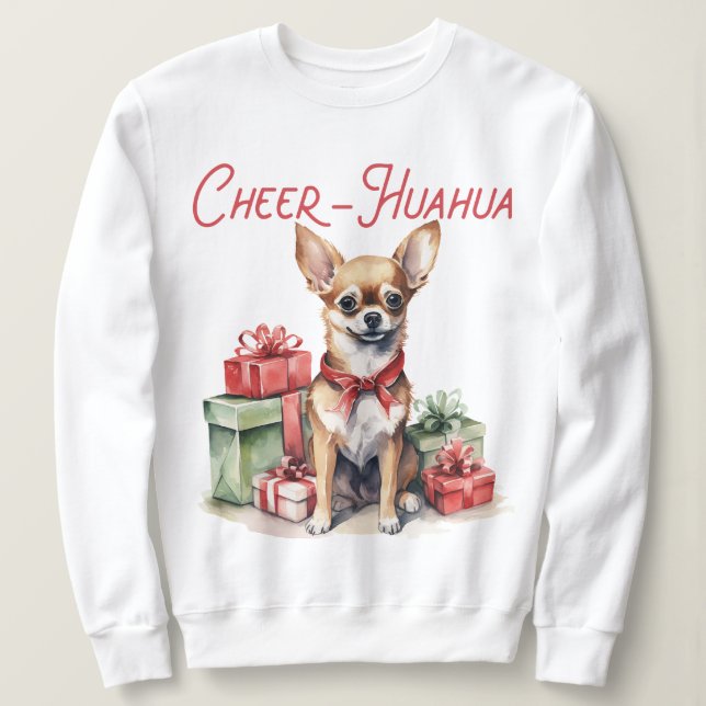 Cheer Hua Hua Cute Chihuahua Jultröja T Shirt (Design framsida)