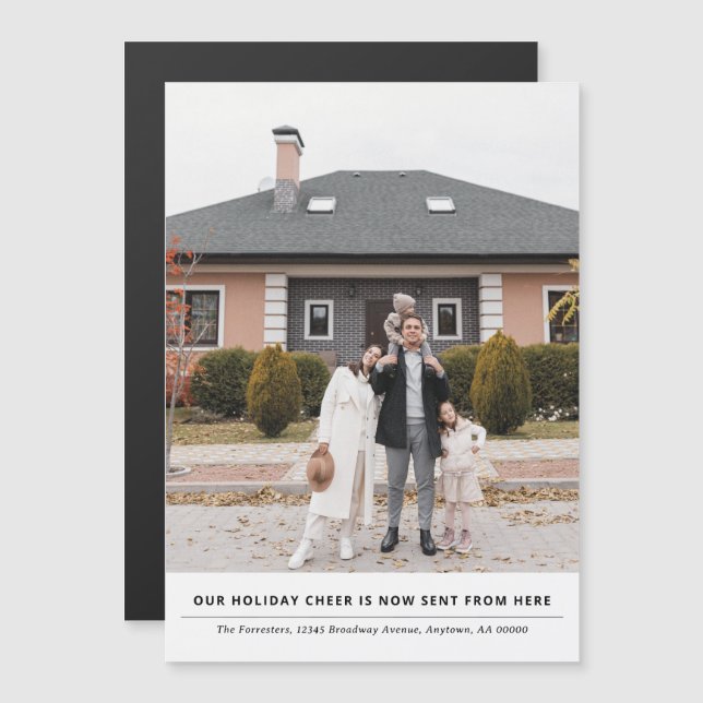 Cheer kommer nu härifrån Helgdag Flytta Notice Magnetisk Inbjudningskort (Fram/baksida)