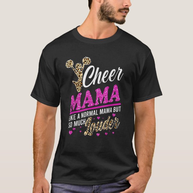 Cheer Mama Biggest Fan Leopard Print And Pom Pom 1 T Shirt (Framsida)