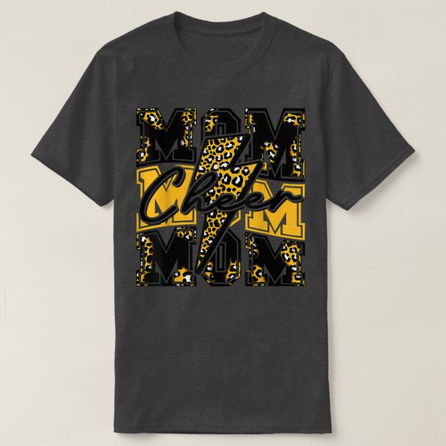 Cheer Mamma Blixt Bolt Cheer Leopard Black Guld T Shirt (Design framsida)