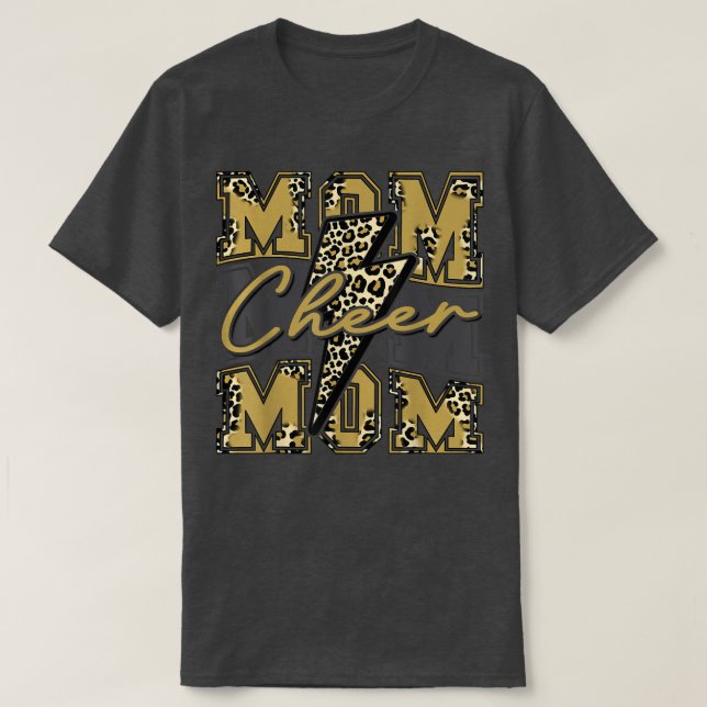Cheer Mamma Blixt Bolt Cheer Leopard Guld T Shirt (Design framsida)