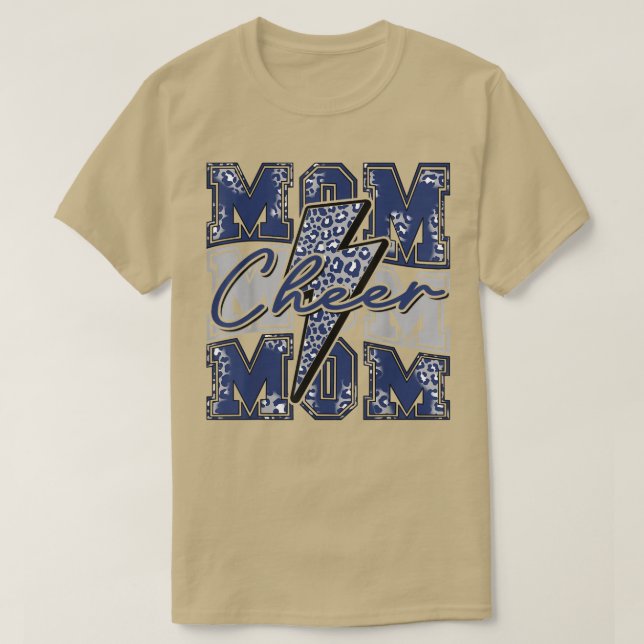 Cheer Mamma Blixt Bolt Cheer Leopard Navy Blue T Shirt (Design framsida)