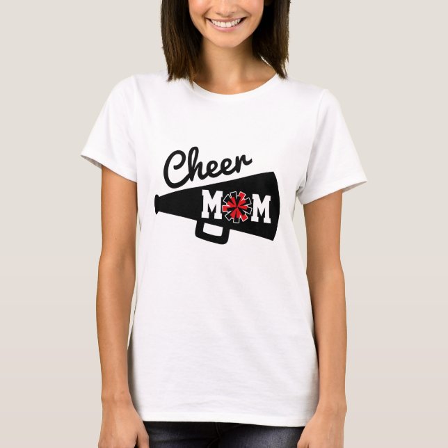 Cheer Mamma Cheerlead Black White Red T Shirt (Framsida)