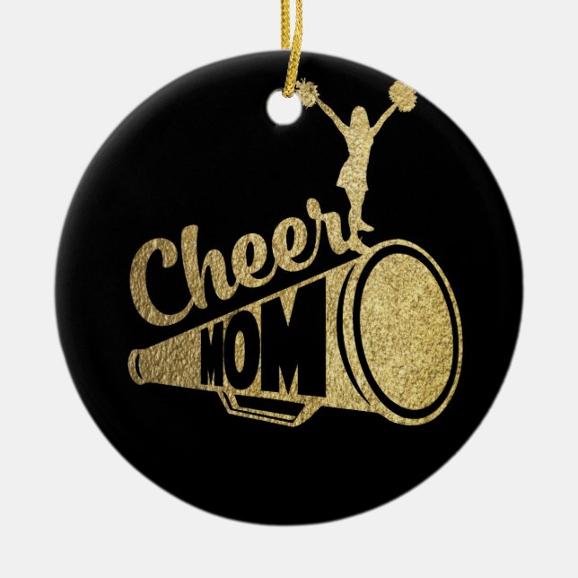 Cheer Mamma Cheerlead Faux Guld Julgransprydnad Keramik (Framsidan)