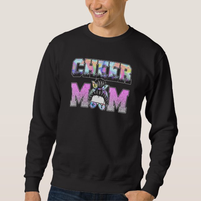 Cheer Mamma Cheerlead Mamma Messy Bun Leopard Moth Lång Ärmad Tröja (Framsida)