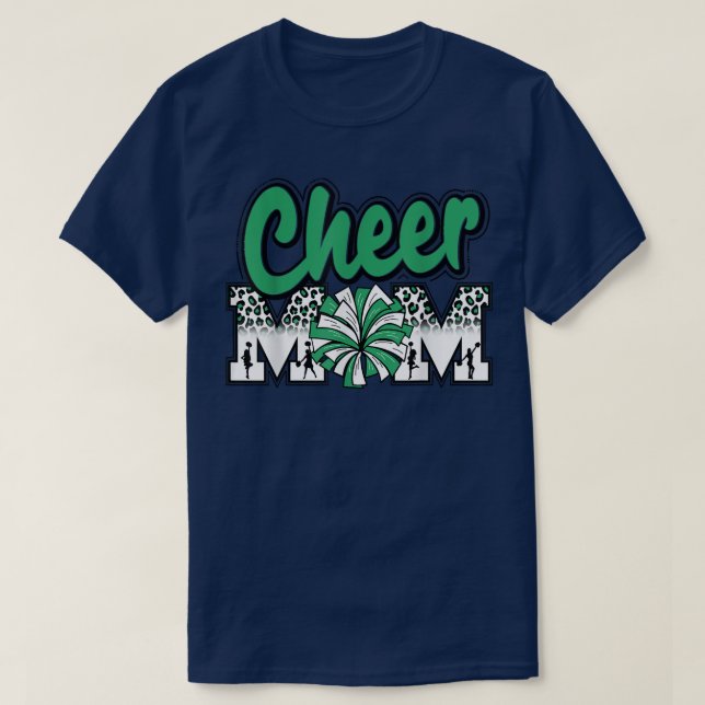 Cheer Mamma Grönt Leopard Brev Cheer Pom Poms T Shirt (Design framsida)