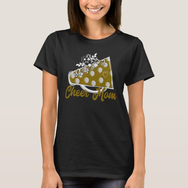Cheer Mamma Guld Megafone med hjärtblommor, accent T Shirt (Framsida)