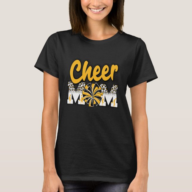 Cheer Mamma Gult Guld Leopard Brev Cheer Pom Po T Shirt (Framsida)