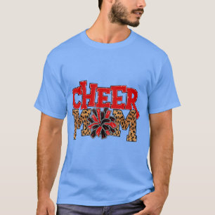 Cheer Mamma Leopard med rött- och svart pom-poms T Shirt