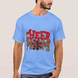 Cheer Mamma Leopard med rött- och svart pom-poms T Shirt