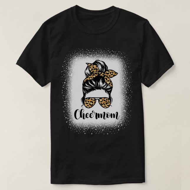 Cheer Mamma Leopard Messy Bun Älskare Mor Älskare T Shirt (Design framsida)