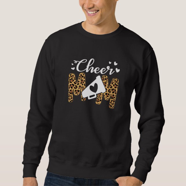 Cheer Mamma Leopard Messy Bun Cheerledare Bleached Lång Ärmad Tröja (Framsida)