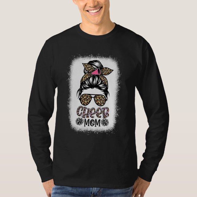 Cheer Mamma Leopard Messy Bun Cheerledare Bleached T Shirt (Framsida)