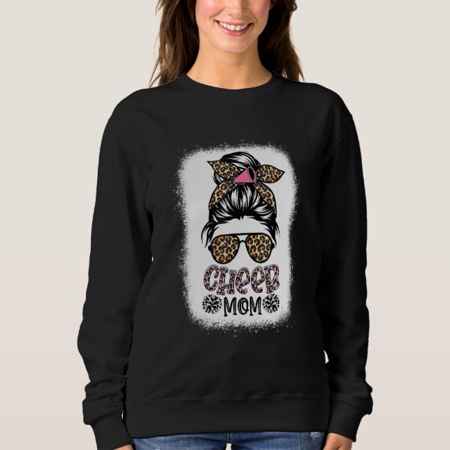 Cheer Mamma Leopard Messy Bun Cheerledare Bleached T Shirt (Framsida)