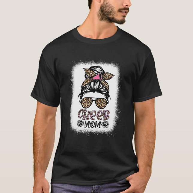 Cheer Mamma Leopard Messy Bun Cheerledare Bleached T Shirt (Framsida)