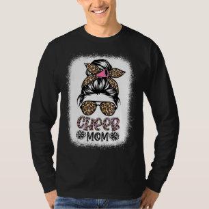 Cheer Mamma Leopard Messy Bun Cheerledare Bleached T Shirt