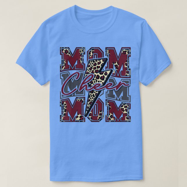 Cheer Mamma Lightning Bolt Cheer Leopard Maroon T Shirt (Design framsida)
