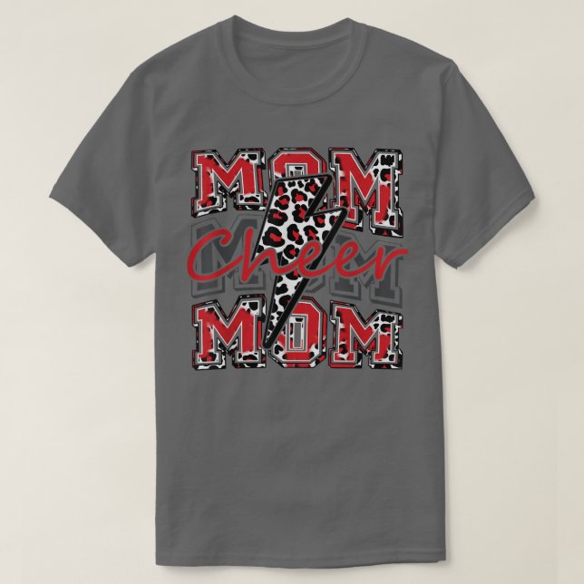 Cheer Mamma Lightning Bolt Cheer leopard Red T Shirt (Design framsida)