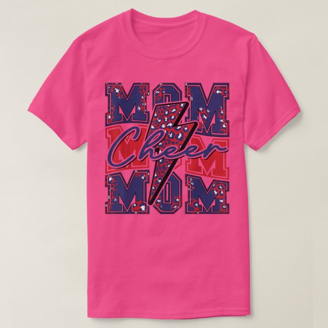 Cheer Mamma Lightning Bolt Cheer LeopardNavy Red T Shirt (Design framsida)