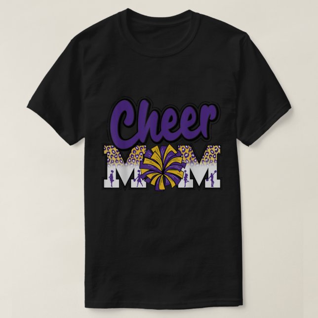 Cheer Mamma Lila Guld Leopard Brev Cheer Pom Po T Shirt (Design framsida)