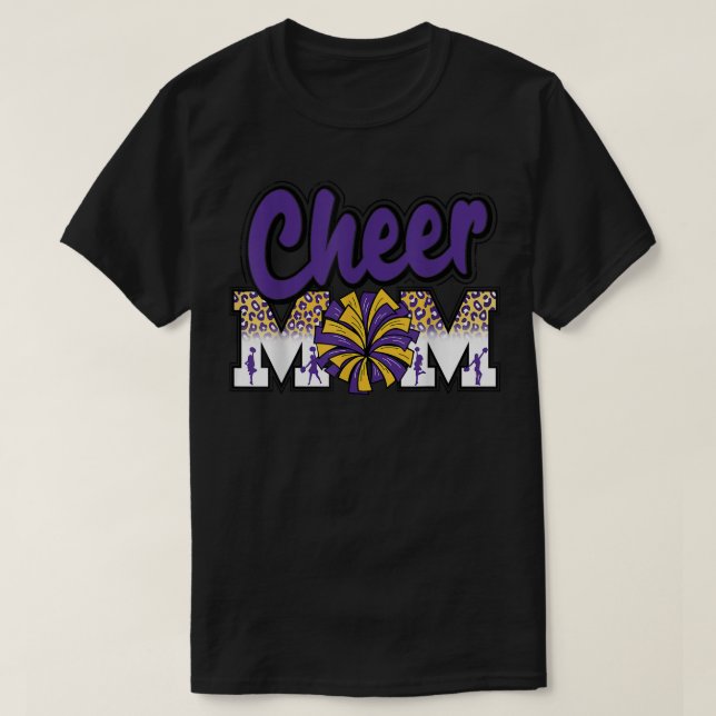 Cheer Mamma Lila Guld Leopard Brev Cheer Pom Po T Shirt (Design framsida)