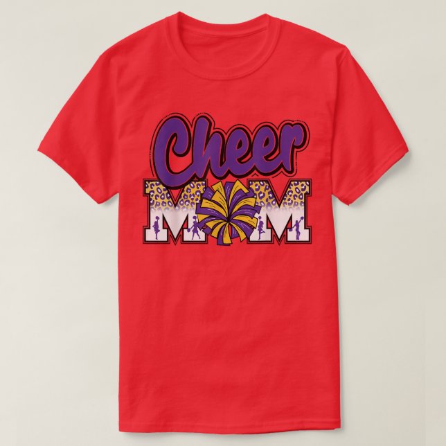 Cheer Mamma Lila Guld Leopard Brev Cheer Pom Po T Shirt (Design framsida)