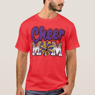 Cheer Mamma Lila Guld Leopard Brev Cheer Pom Po T Shirt