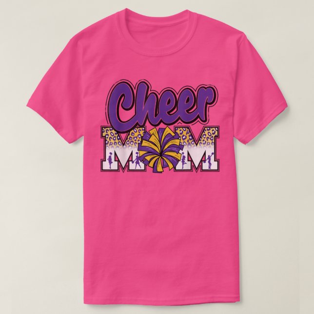 Cheer Mamma Lila Guld Leopard Brev Cheer Pom Po T Shirt (Design framsida)