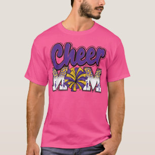 Cheer Mamma Lila Guld Leopard Brev Cheer Pom Po T Shirt