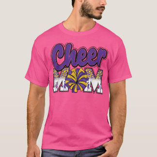 Cheer Mamma Lila Guld Leopard Brev Cheer Pom Po T Shirt