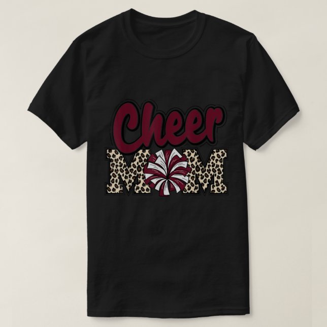 Cheer Mamma Maroon Leopard Brev Cheer Pom Poms T Shirt (Design framsida)