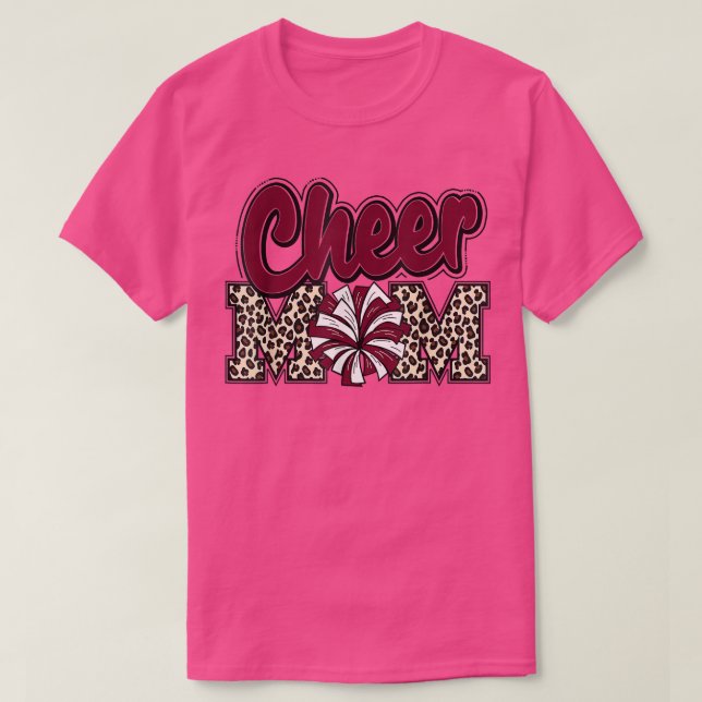 Cheer Mamma Maroon Leopard Brev Cheer Pom Poms T Shirt (Design framsida)