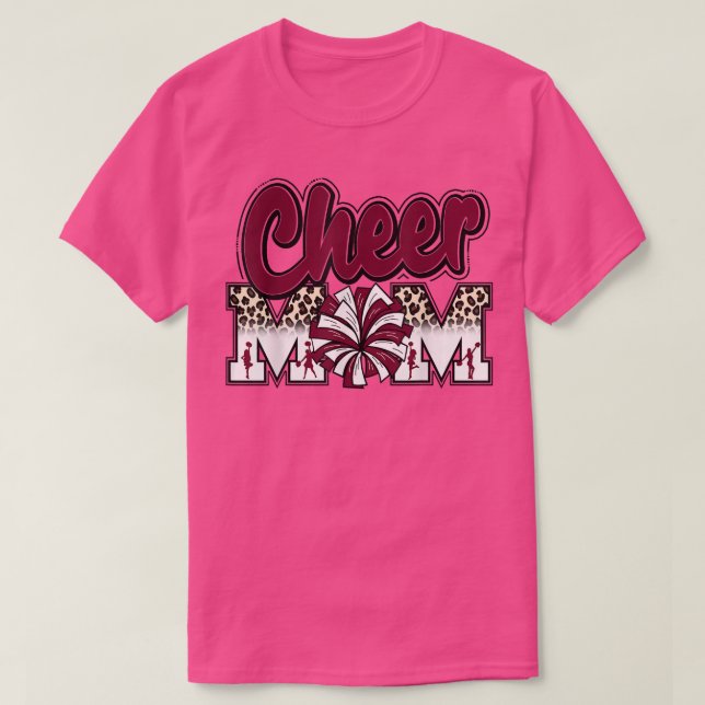 Cheer Mamma Maroon Leopard Brev Cheer Pom Poms T Shirt (Design framsida)