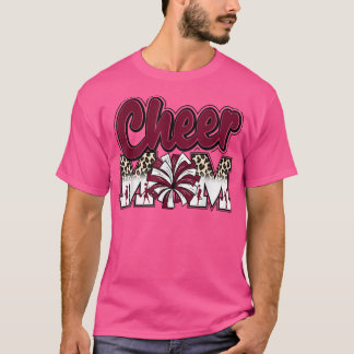 Cheer Mamma Maroon Leopard Brev Cheer Pom Poms T Shirt