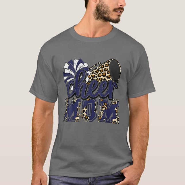 Cheer Mamma Navy Leopard Cheer Poms T Shirt (Framsida)